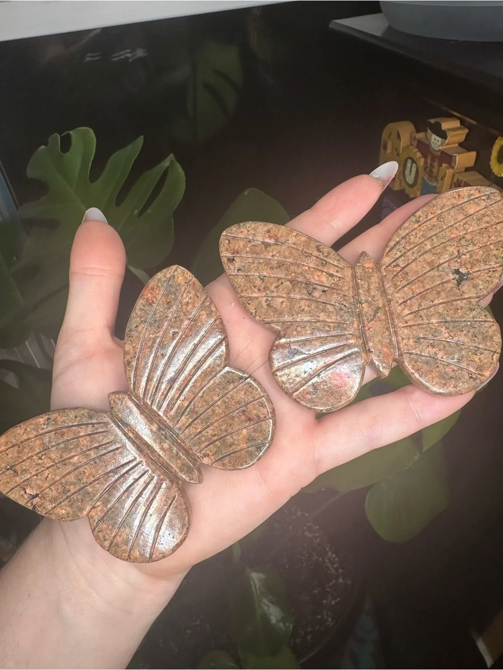 Polished Red Jasper Butterfly Carvings - Set of 2
